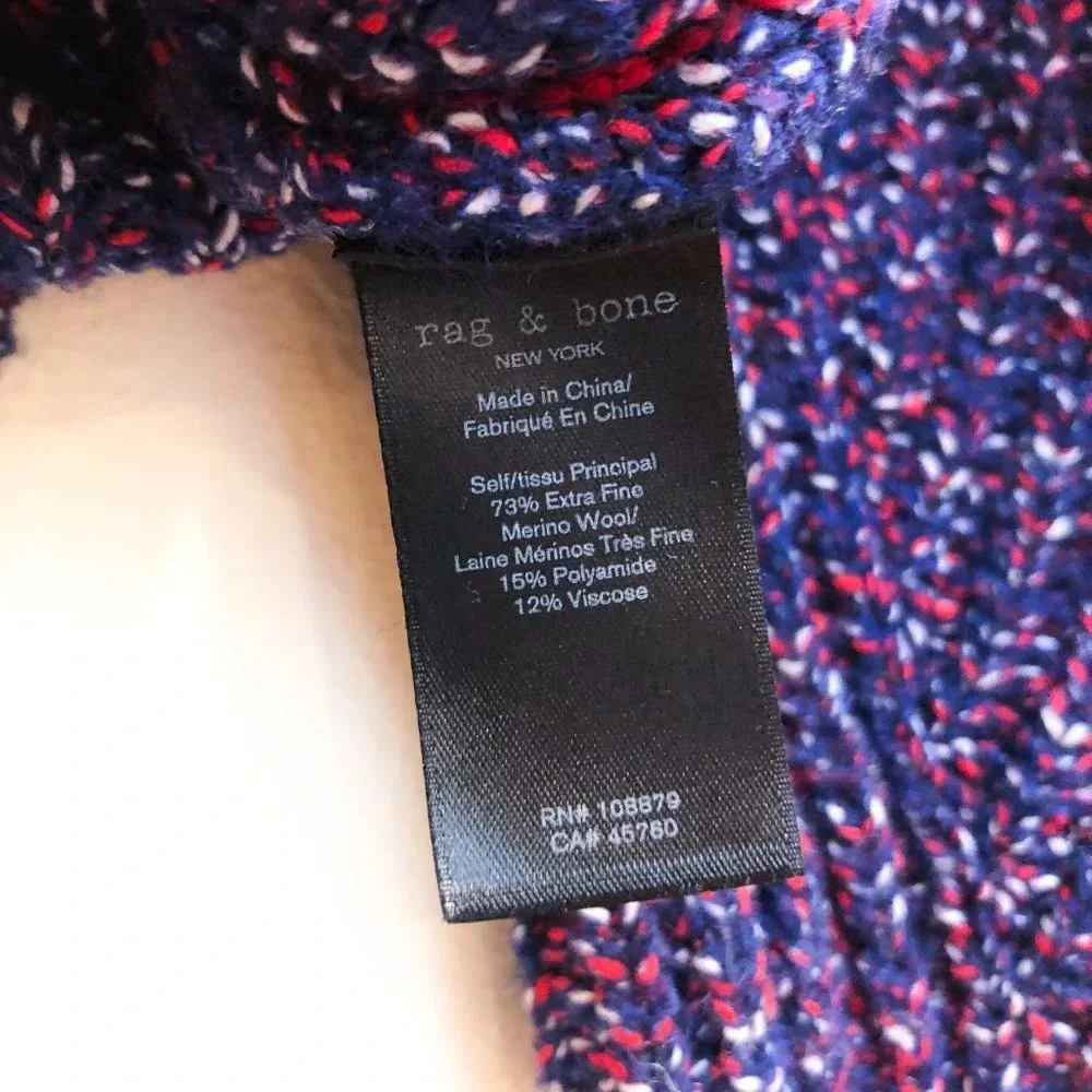 Rag & Bone Merino Wool Blend Blue Red Striped Tight Knit Pullover Sweater XS - Picture 9 of 12